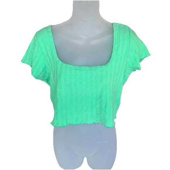 Aerie Tops - Offline by Aerie Cropped Top Women's Kelly Green Ribbed Stretch Short Sleeves XL